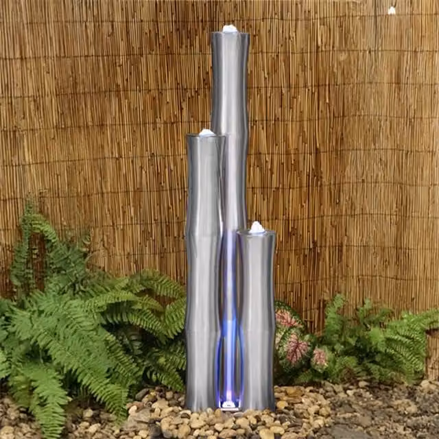 Primrose Brushed Bamboo Stainless Steel Water Column with Lights in Silver