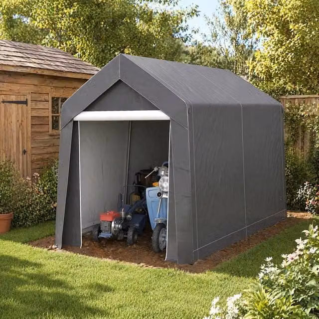 STILVORA Grey Galvanised Steel Portable Outdoor Shed with Window and Single Door, W: 360 cm, D: 210 cm, H: 210 cm – 1