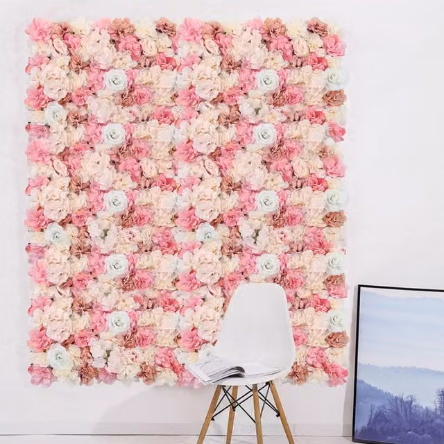 Livingandhome Red and Pink Artificial Rose Flower Panel for Wedding, Party and Birthday Wall Decoration