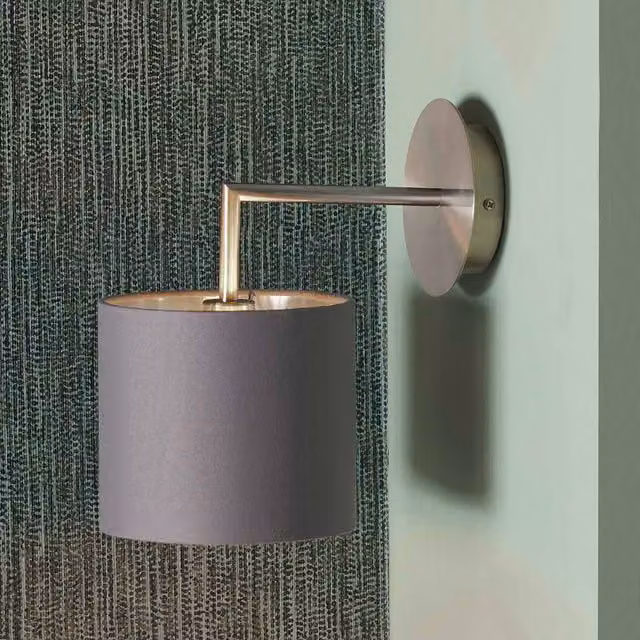 Pacific Lifestyle Modern Grey and Silver Wall Light with Fabric Cylinder Lampshade