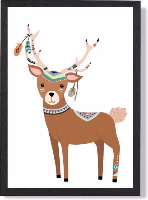 ARTZE Deer Tribal Animal Framed Print, Multicolour, Black Frame, A3