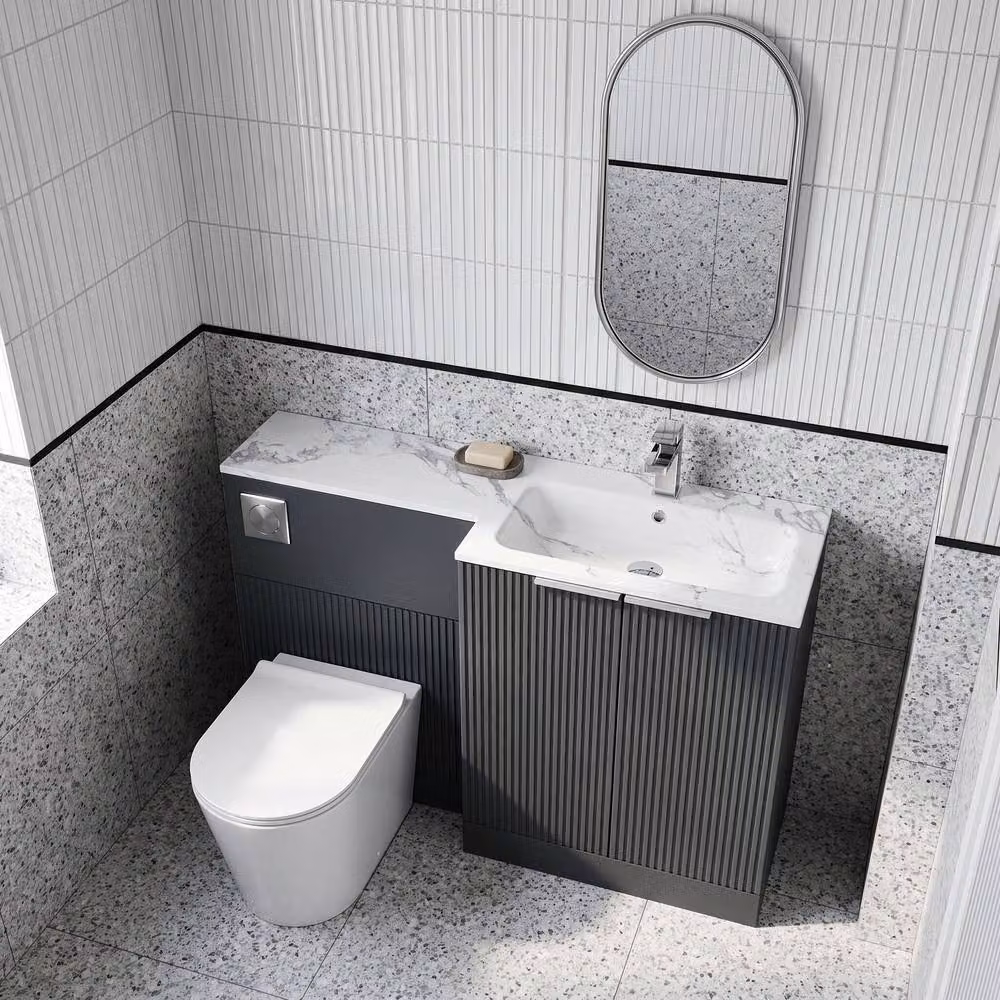 Balterley Tixall 2 Door Vanity WC Unit with Carrera Stone Basin, Dark Grey, W: 110 cm – 2