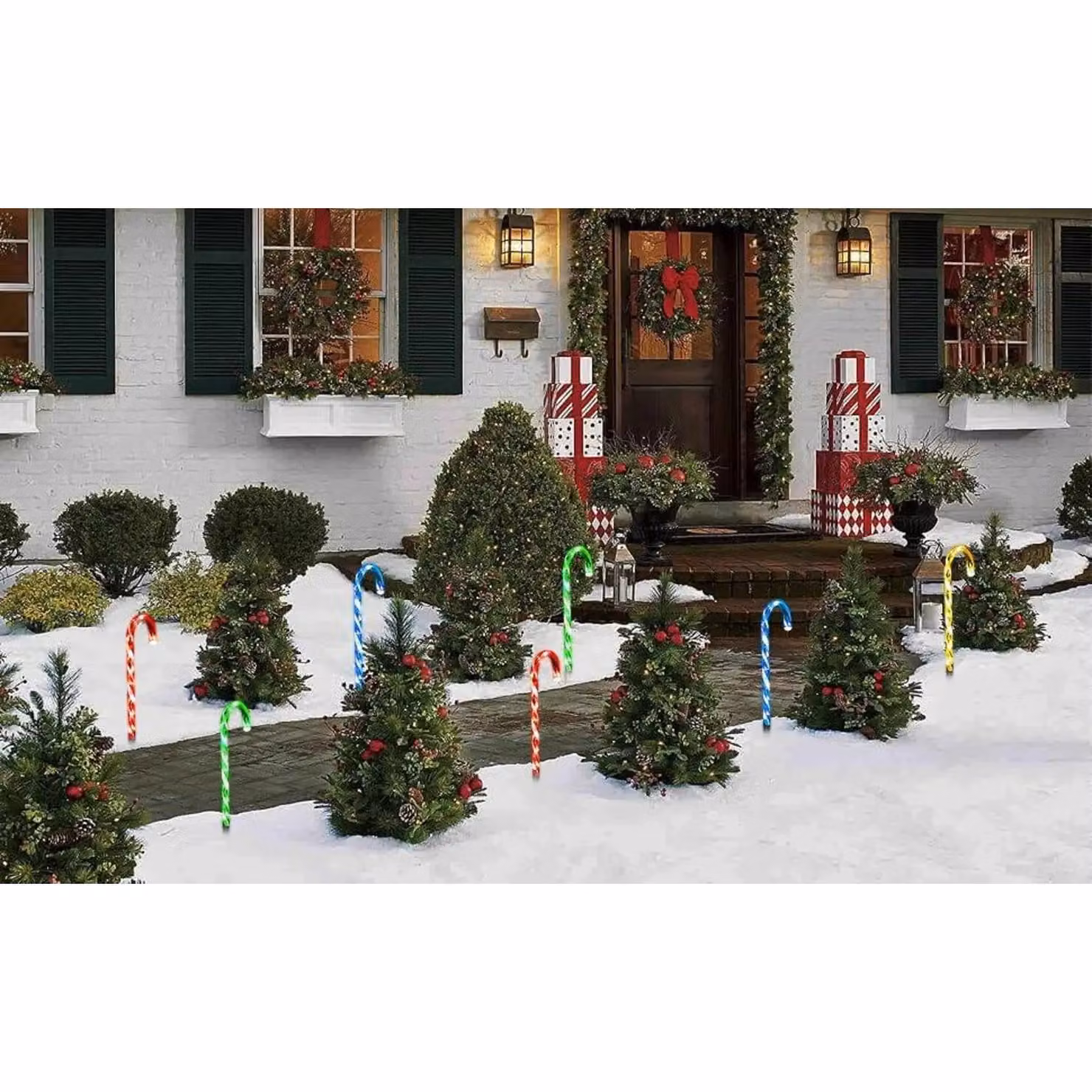 MANTRARAJ 4-Piece Multicolour LED Candy Cane Christmas Outdoor Pathway Garden Lights – 4