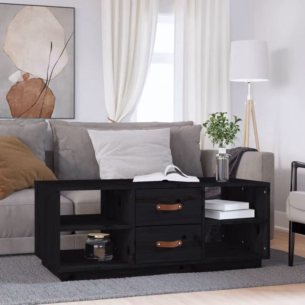 Berkfield Home Black Rustic Solid Pine Coffee Table W/D/H: 100 x 50 x 41 cm – 2