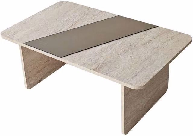 CALICOSY SOLEA Rectangular Coffee Table with Mirror in Stone and Beige, W: 100 cm, D: 60 cm, H: 40 cm