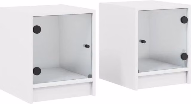 Berkfield Home Set of 2 White Bedside Cabinets with Glass Doors, W/D/H: 35 x 37 x 42 cm