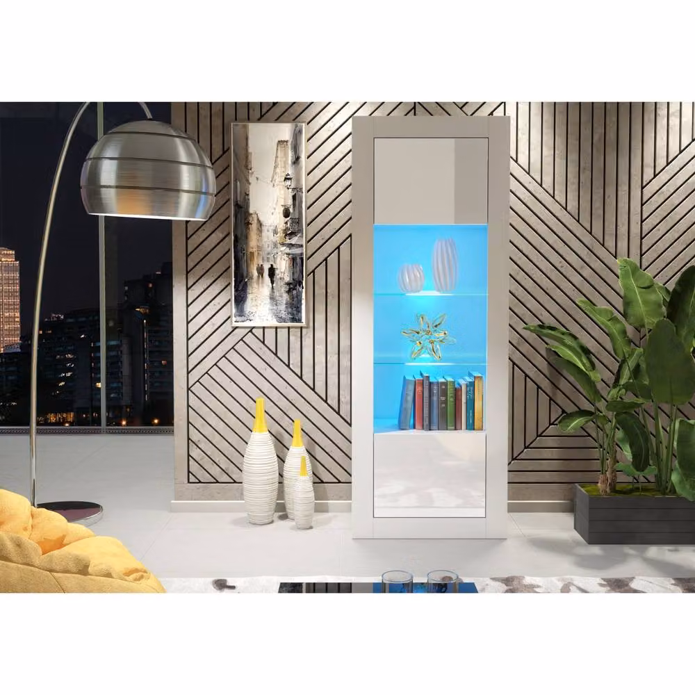 Creative Furniture Illume Modern Display Cabinet in White with Glossy Glass Doors and Integrated LED Lighting, H 170 x W 63 x D 35 cm – 2