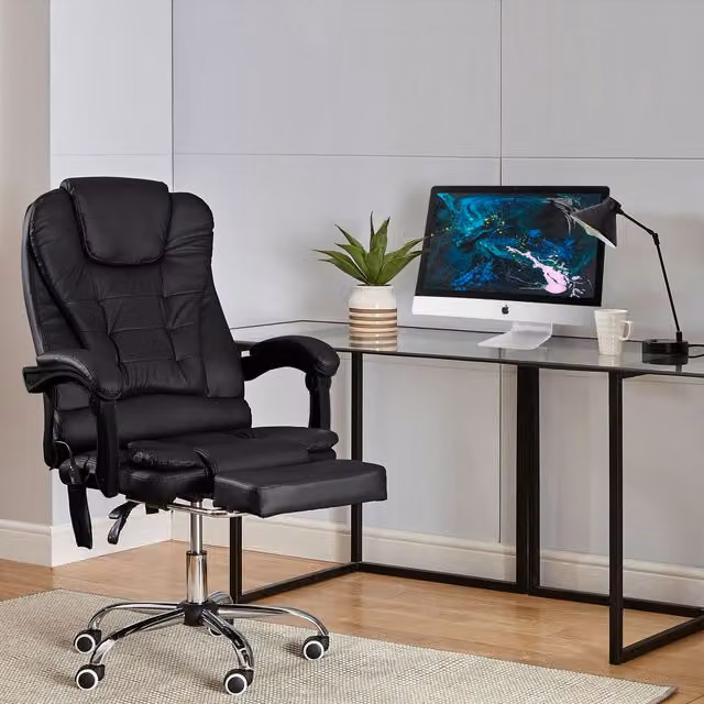 Neo Black Synthetic Leather Gaming Computer Recliner Massage Chair with Footrest and 360 Degree Swivel