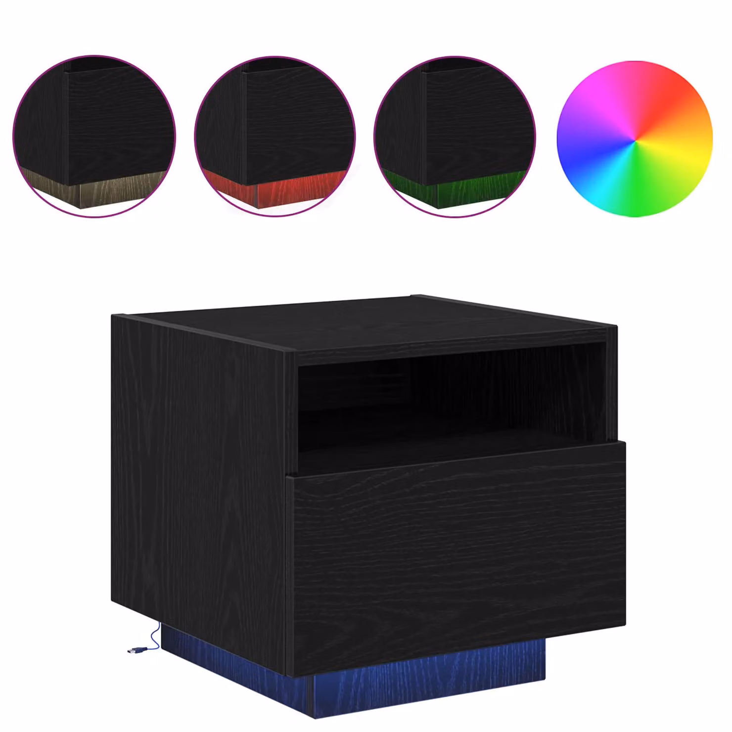 Berkfield Home Set of 2 Black Oak Bedside Cabinets with Integrated LED Lights, W/D/H: 40 x 39 x 37 cm – 4