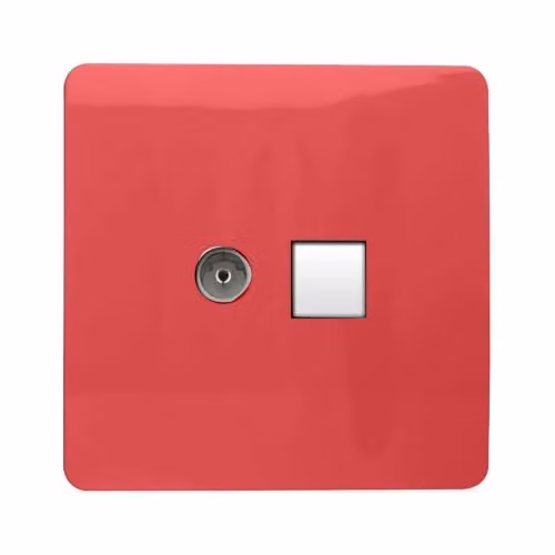 Trendi Switch 2 Gang TV Co-Axial and RJ45 Cat 6 Ethernet Combination Flush Plate in Red – 2
