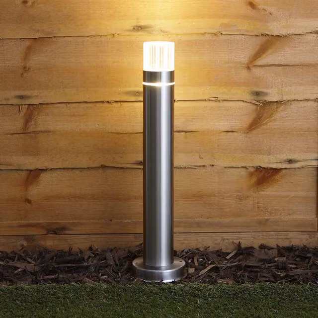 Biard Gell LED Stainless Steel Cylinder Bollard Garden Light in Black with Warm White Up and Down Lighting