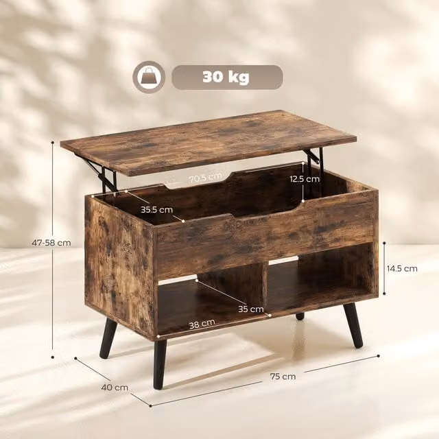 HOMCOM Industrial Lift Top Coffee Table with Hidden Storage in Rustic Brown