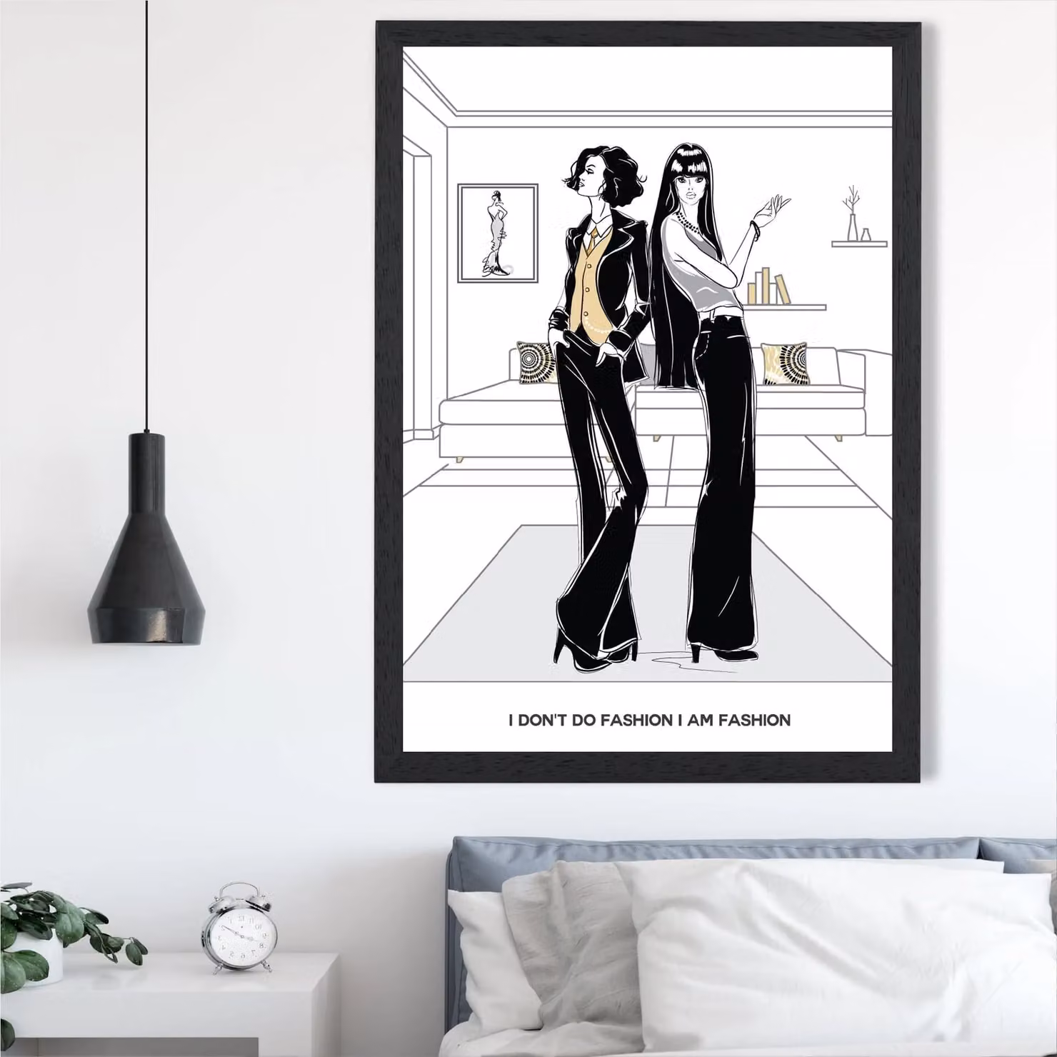 ARTZE I am Fashion Sketch Quote Typography Framed Print, Yellow and Black, A3 – 2