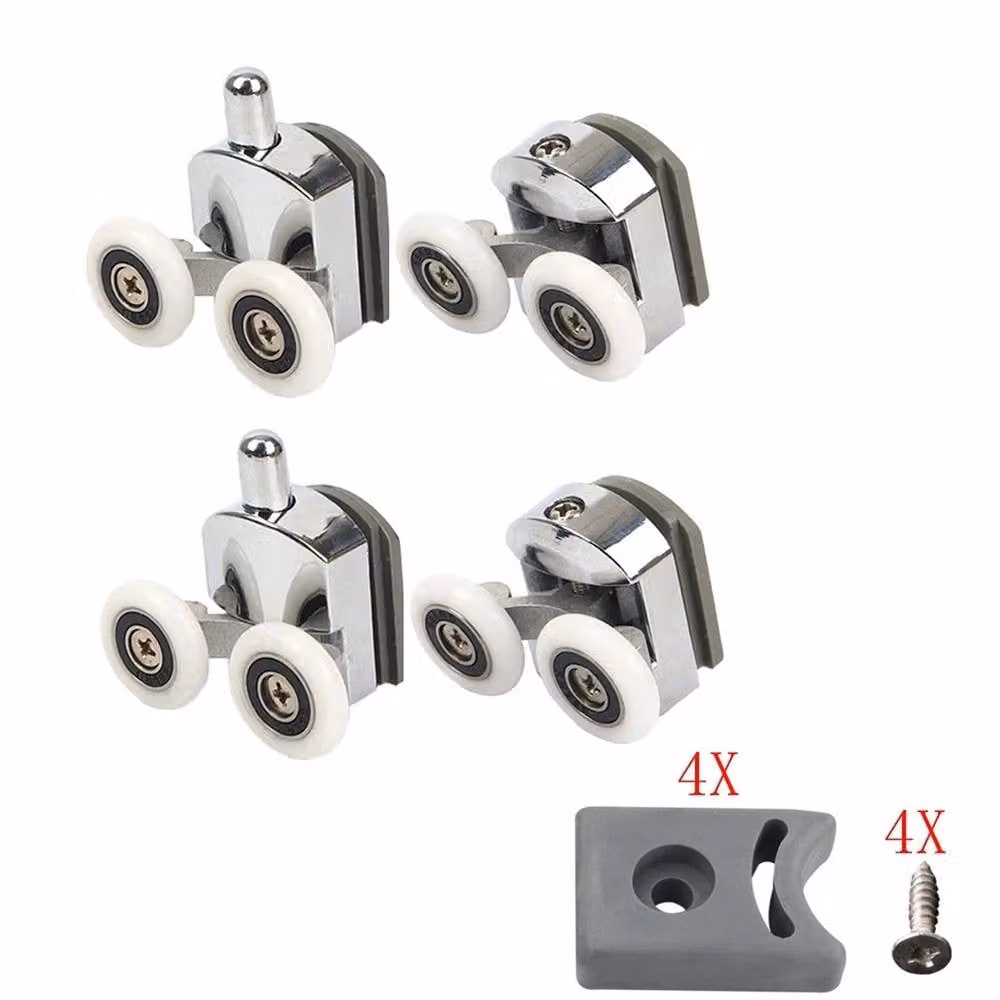 FLAVORA 4-Piece Twin Shower Screen Rollers, 23mm Top and Bottom, Silver, W: 520 cm, H: 10000 cm – 2