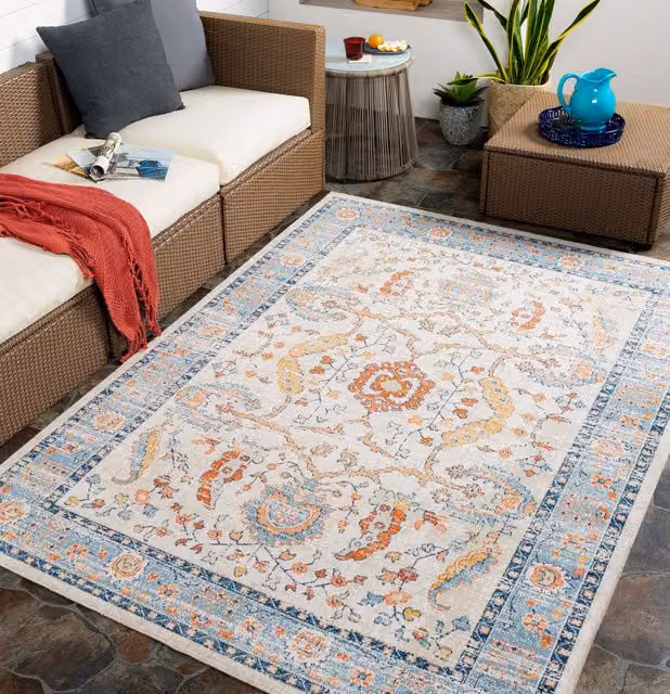 Livabliss Huntington Beach Vintage In & Outdoor Rug in Burnt Orange, Blue and Beige, W: 160 cm, L: 215 cm