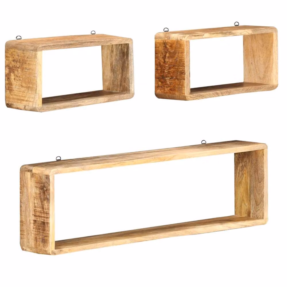 Berkfield Home Beautiful 3 Piece Wall Mounted Cube Shelf Set in Brown Solid Mango Wood – 2