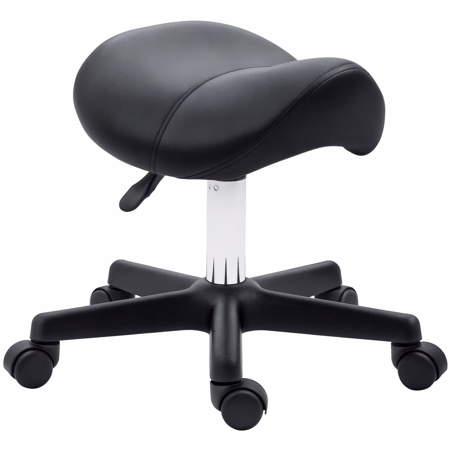 HOMCOM Adjustable Rolling Saddle Stool in Black with Synthetic Leather and Metal Frame – 2