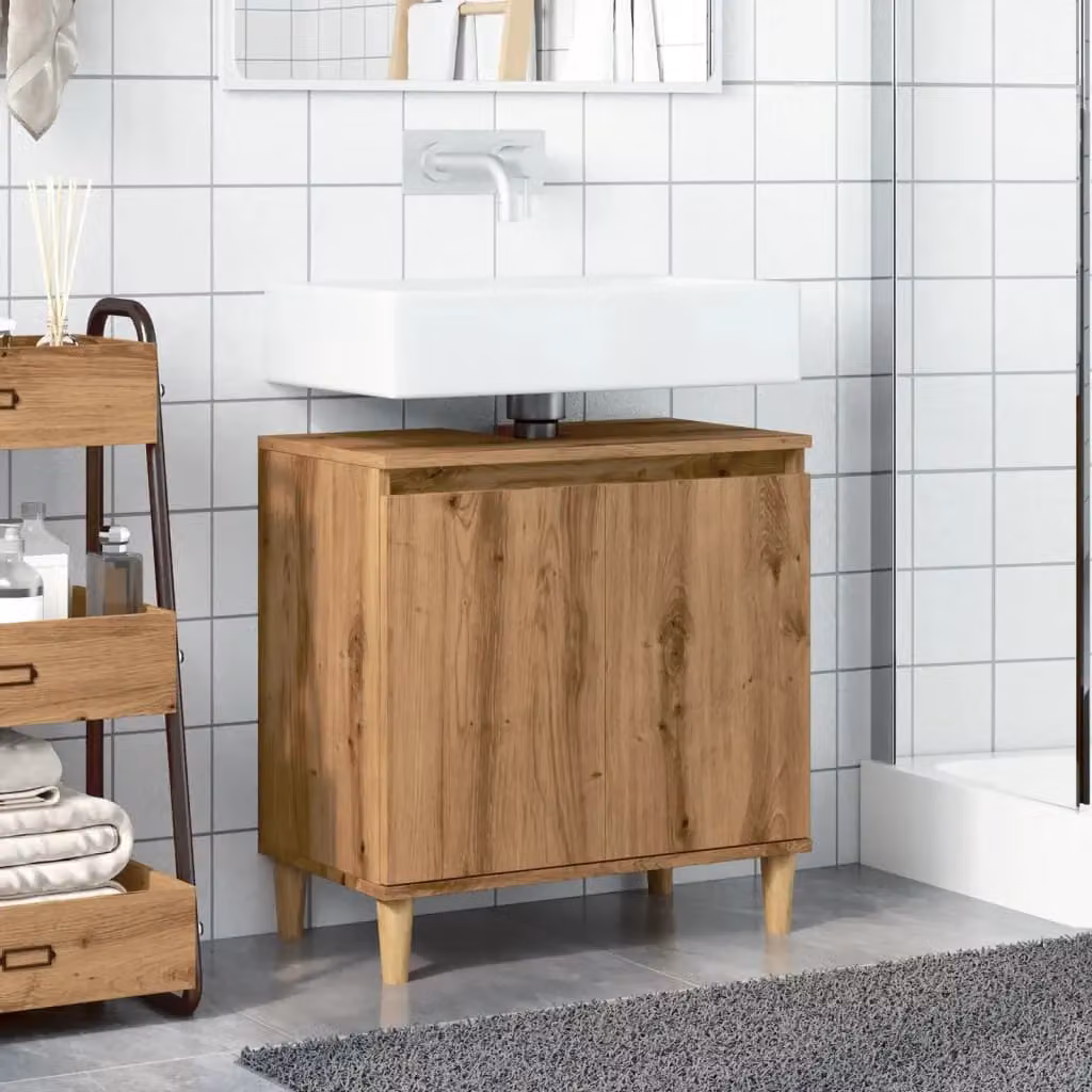 Berkfield Home Artisan Oak Sink Cabinet in Brown, W/D/H: 58 x 33 x 60 cm – 3