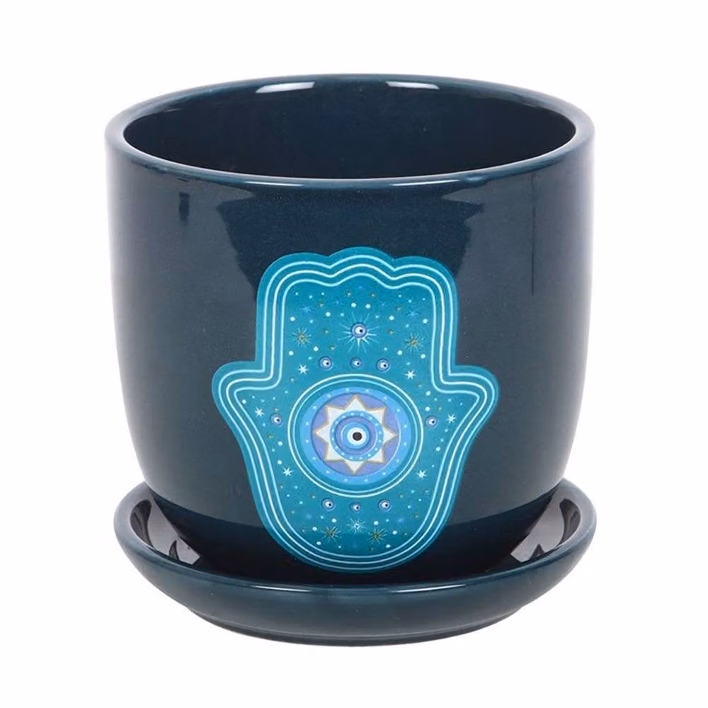 Uniqueful Hand of Hamsa Ceramic Tabletop Plant Pot in Blue – 3