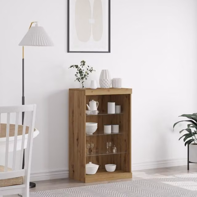 Berkfield Home Artisan Oak Sideboard with Integrated LED Lights in Brown, W/D/H: 100 x 37 x 60.5 cm