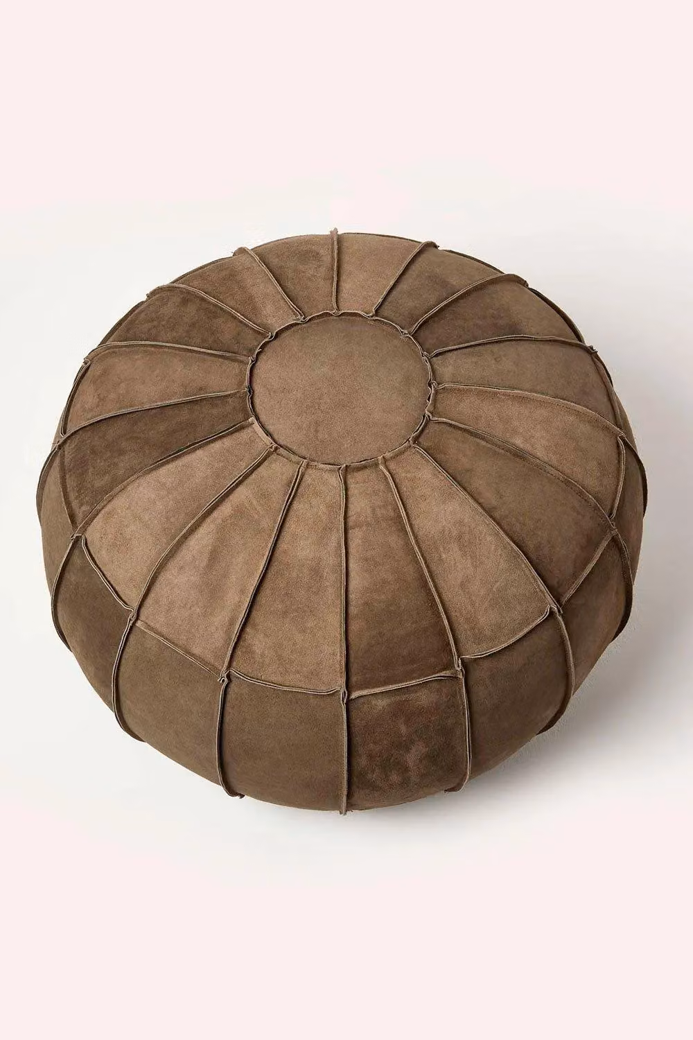 Homescapes Brown Leather and Suede Round Cylindrical Pouffe Footstool – 4