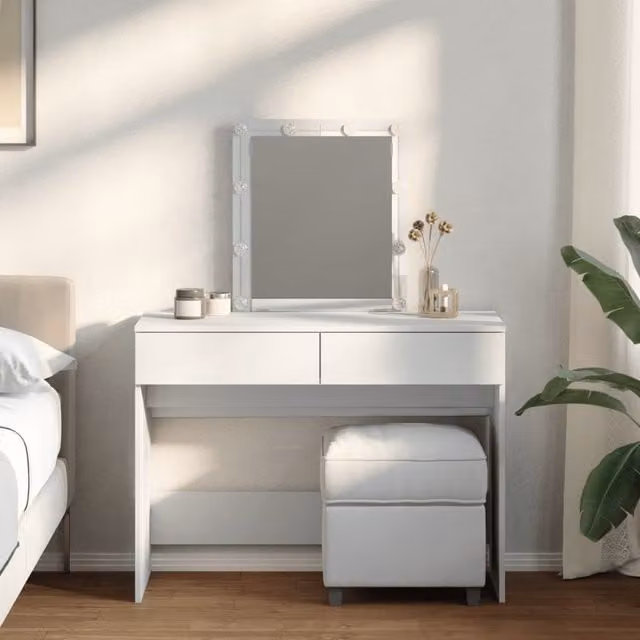 Berkfield Home Modern White Dressing Table with Hollywood LED Mirror W/D/H: 100 x 40 x 130 cm – 1