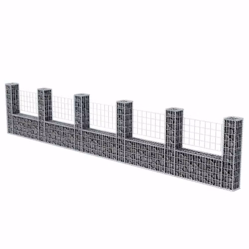 Berkfield Home U-Shape Galvanised Steel Gabion Basket in Silver, W/D/H: 570 x 20 x 100 cm – 2