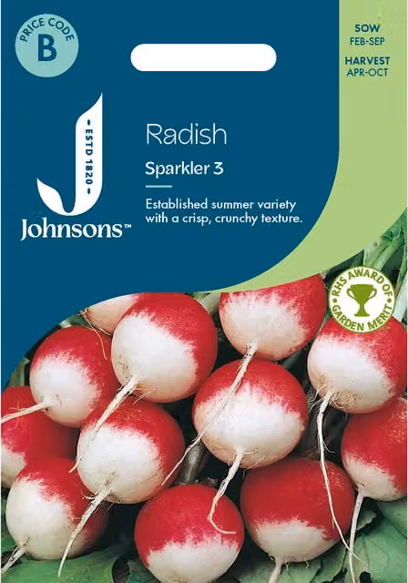 Johnsons Seeds Radish Sparkler 3 Vegetable Seeds, Red and White