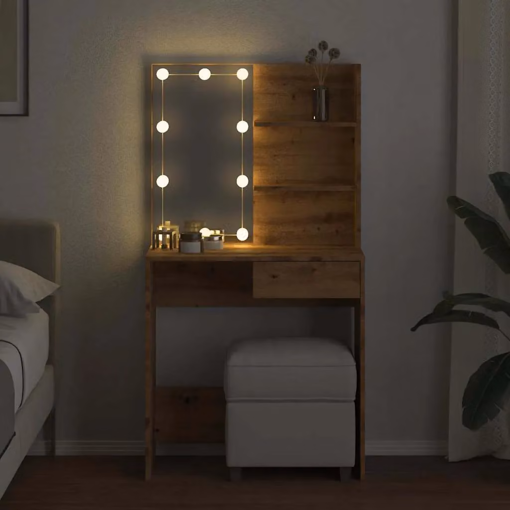 Berkfield Home Artisan Oak Dressing Table with LED in Brown, W: 74.5 cm, D: 40 cm, H: 141 cm – 4