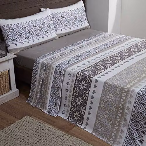 Tony's Textiles Fairisle Scandinavian Pattern Brushed Cotton Flannelette Duvet Cover and Pillowcase Set in Beige – 2