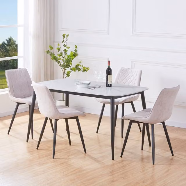Aspen White Sintered Stone Rectangular Dining Table and 4 Cord Fabric Chair Set