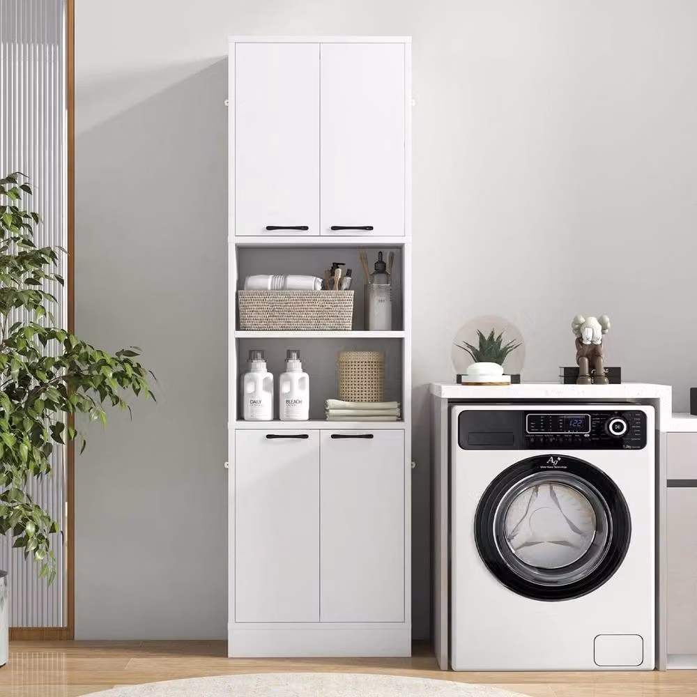 FORGEVIO White Freestanding Kitchen Pantry Cabinet and Tall Unit with Hinged Doors and Internal Shelves – 2
