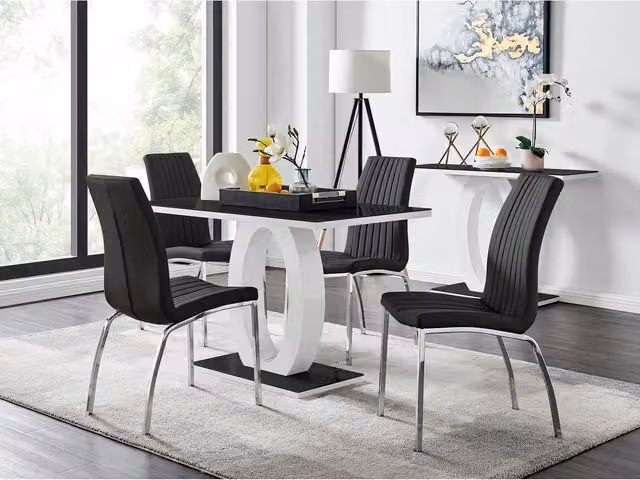FurnitureboxUK Giovani Black Dining Set with Rectangular Glass Table and Four Isco Faux Leather Chairs