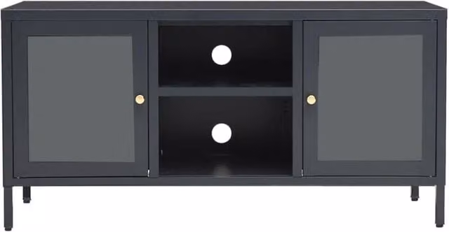 Berkfield Home Modern Anthracite TV Cabinet in Steel and Glass, W/D/H: 105 x 35 x 52 cm