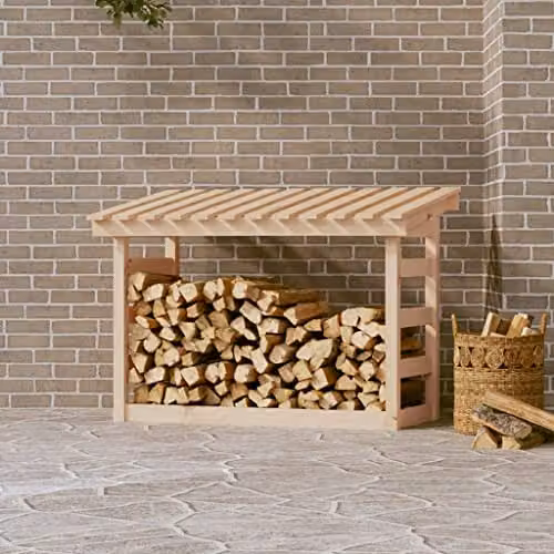 vidaXL Freestanding Firewood Rack in Natural Brown Solid Pine Wood, W/D/H: 108 x 64.5 x 78 cm – 2