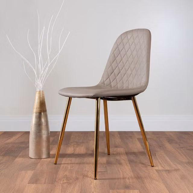 FurnitureboxUK Set of 2 Corona Modern Dining Chairs in Beige with Gold Metal Legs and Faux Leather Upholstery