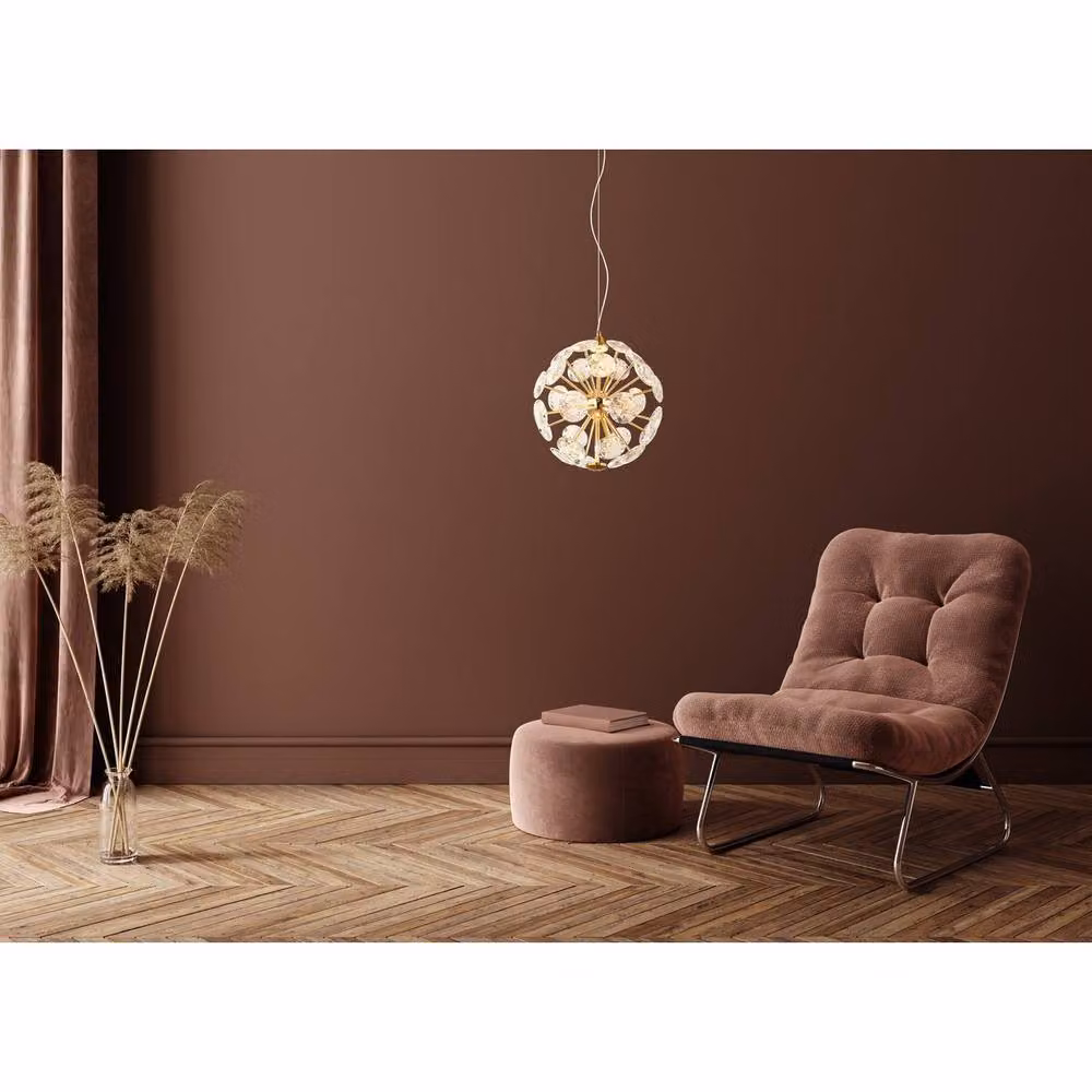 Netlighting Virina LED Pendant Ceiling Light in Gold and Transparent with K9 Crystals and Warm White 3000K Light – 3