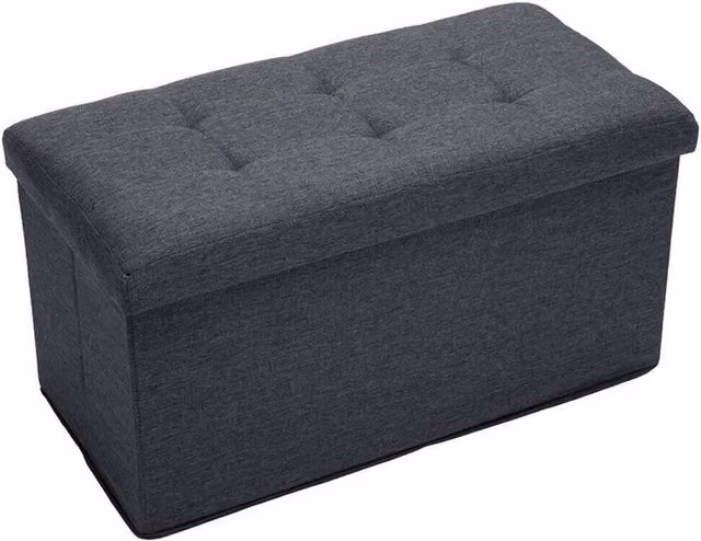 PAWNORA Large Ottoman Storage Seat Stool in Dark Grey, W/D/H: 76 x 38 x 38 cm