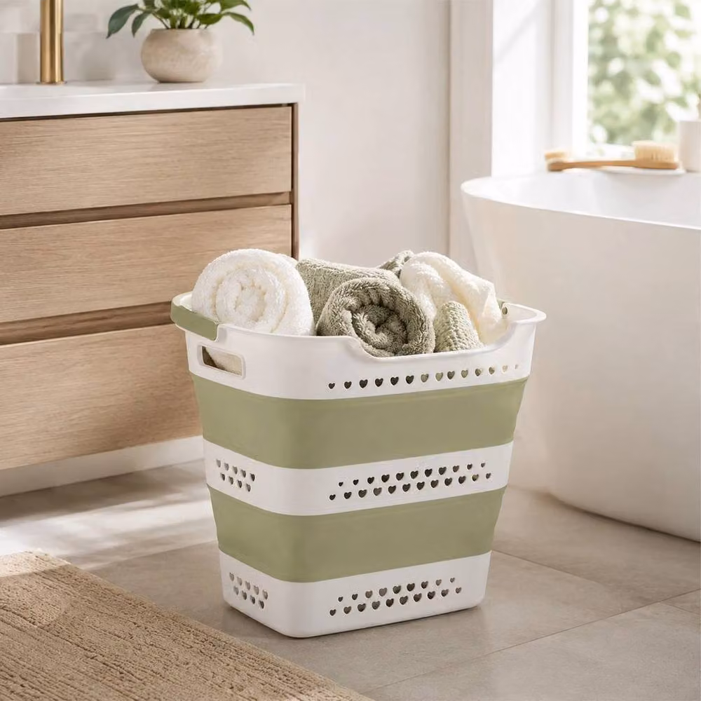 VOGREX Green 42L Foldable Laundry Hamper Bin with Handles – 2