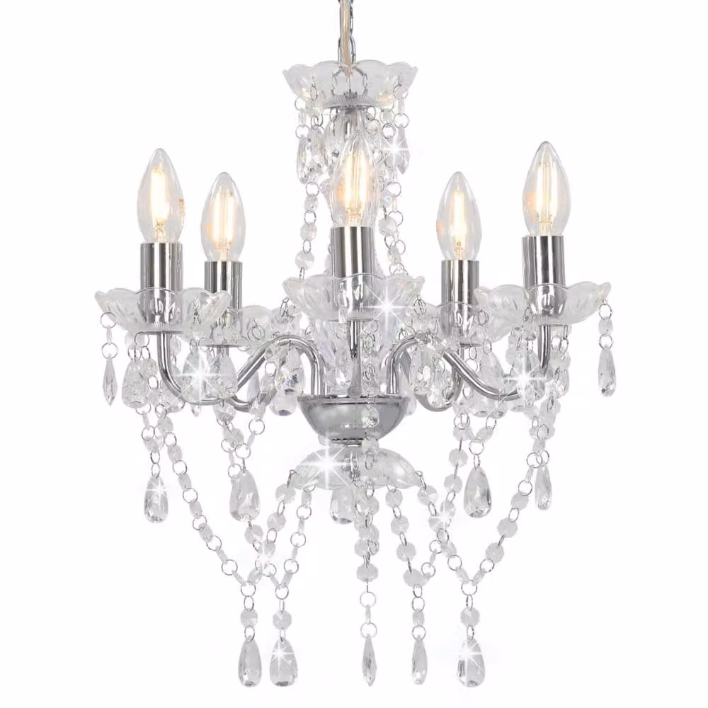 Berkfield Home Elegant Round Silver Chandelier with Transparent Crystal Beads, 5 x E14 – 2