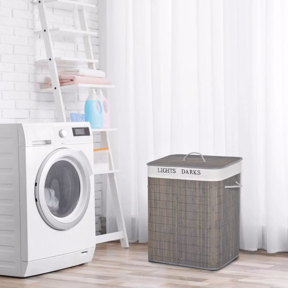 Havendro 2 Section Collapsible Laundry Hamper with Removable Bag and Lid in Grey – 3