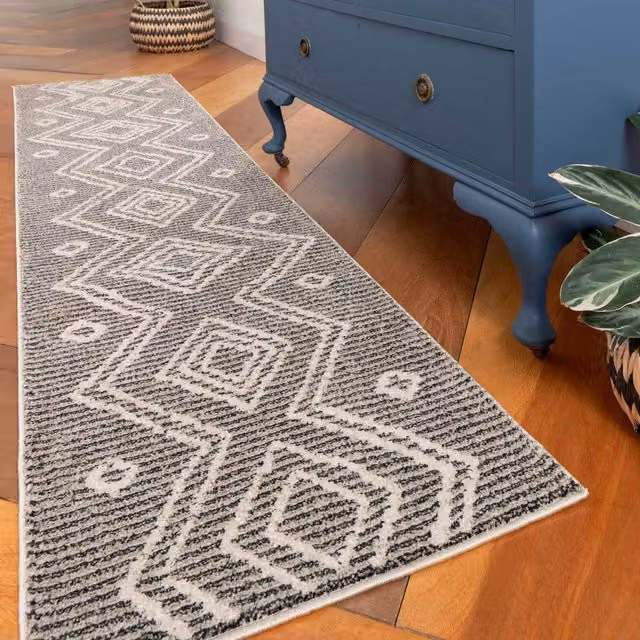 The Rug House Diamond Moroccan Berber Area Rug, Grey, W: 240 cm, D: 60 cm