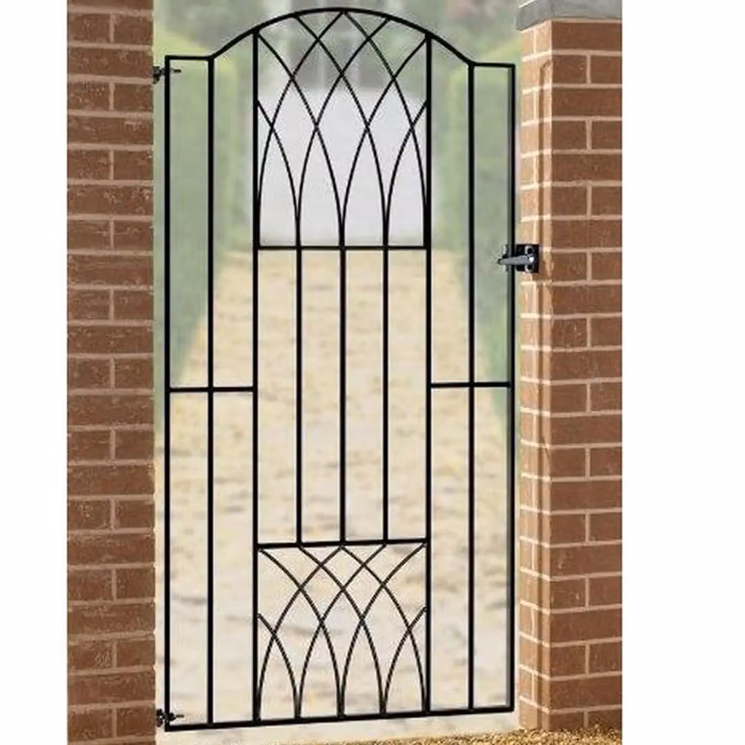 Burbage Iron Craft Abbey Modern Verona Tall Bow Top Single Gate in Black, W: 88.0 cm, H: 179.8 cm – 2