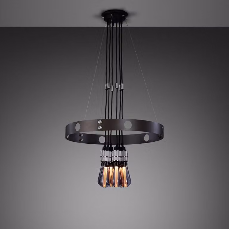Buster + Punch Hero Light Suspended LED Chandelier in Grey and Black with Transparent Glass