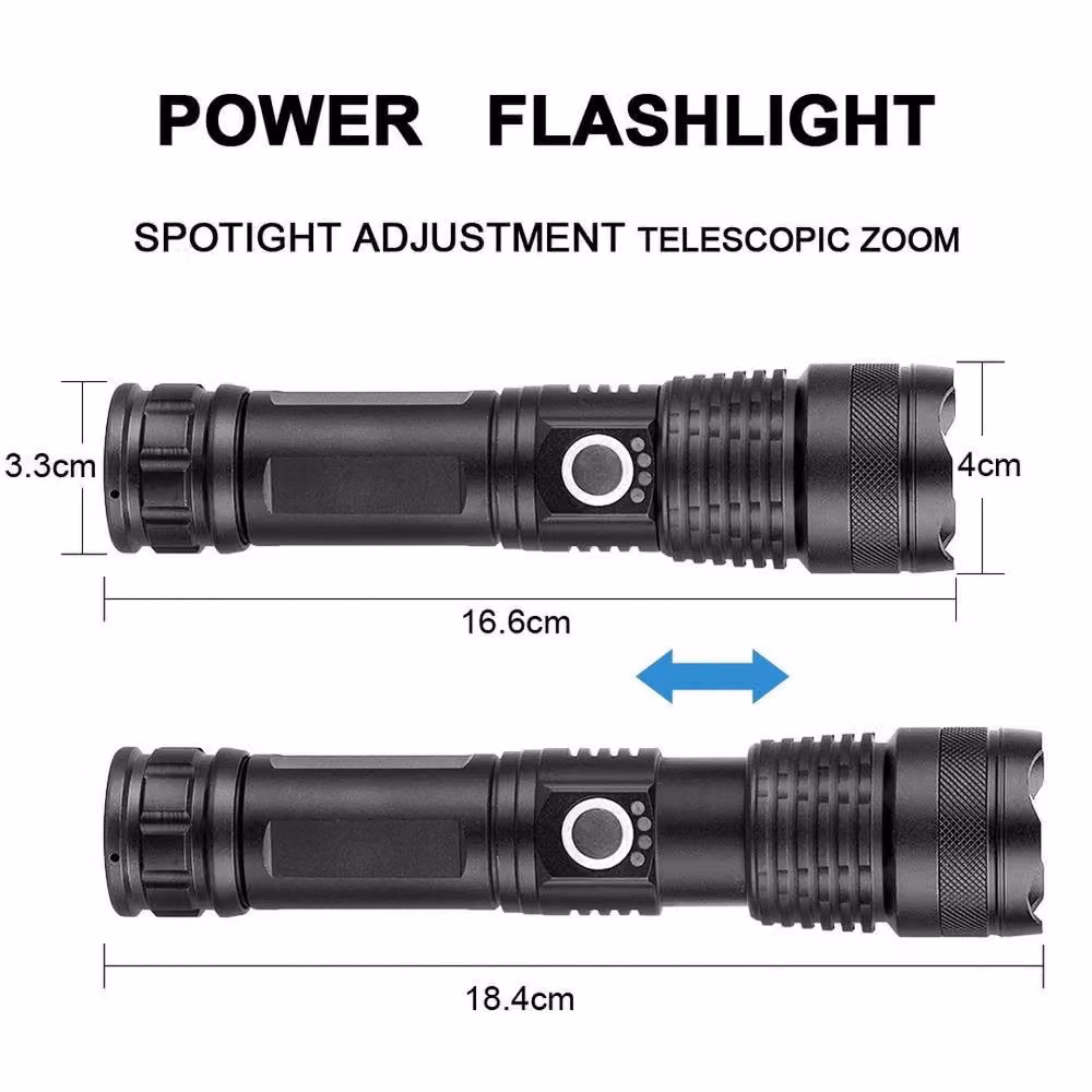 FLAVORA High Powered Super Bright LED Rechargeable Aluminium Flashlight Torch in Black – 3