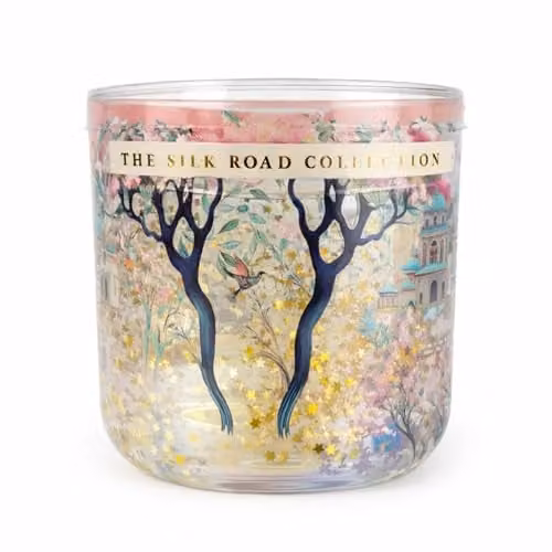Candlelight The Silk Road Pomegranate and Cassis LED Glow Glass Jar Candle with Gold Star Design and Flicker Effect – 1