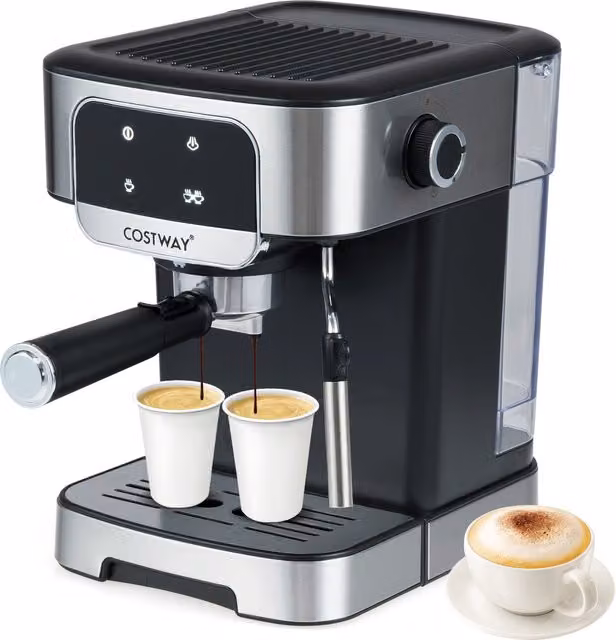 COSTWAY Silver Stainless Steel Espresso Maker with Touch Display and Cup Warmer