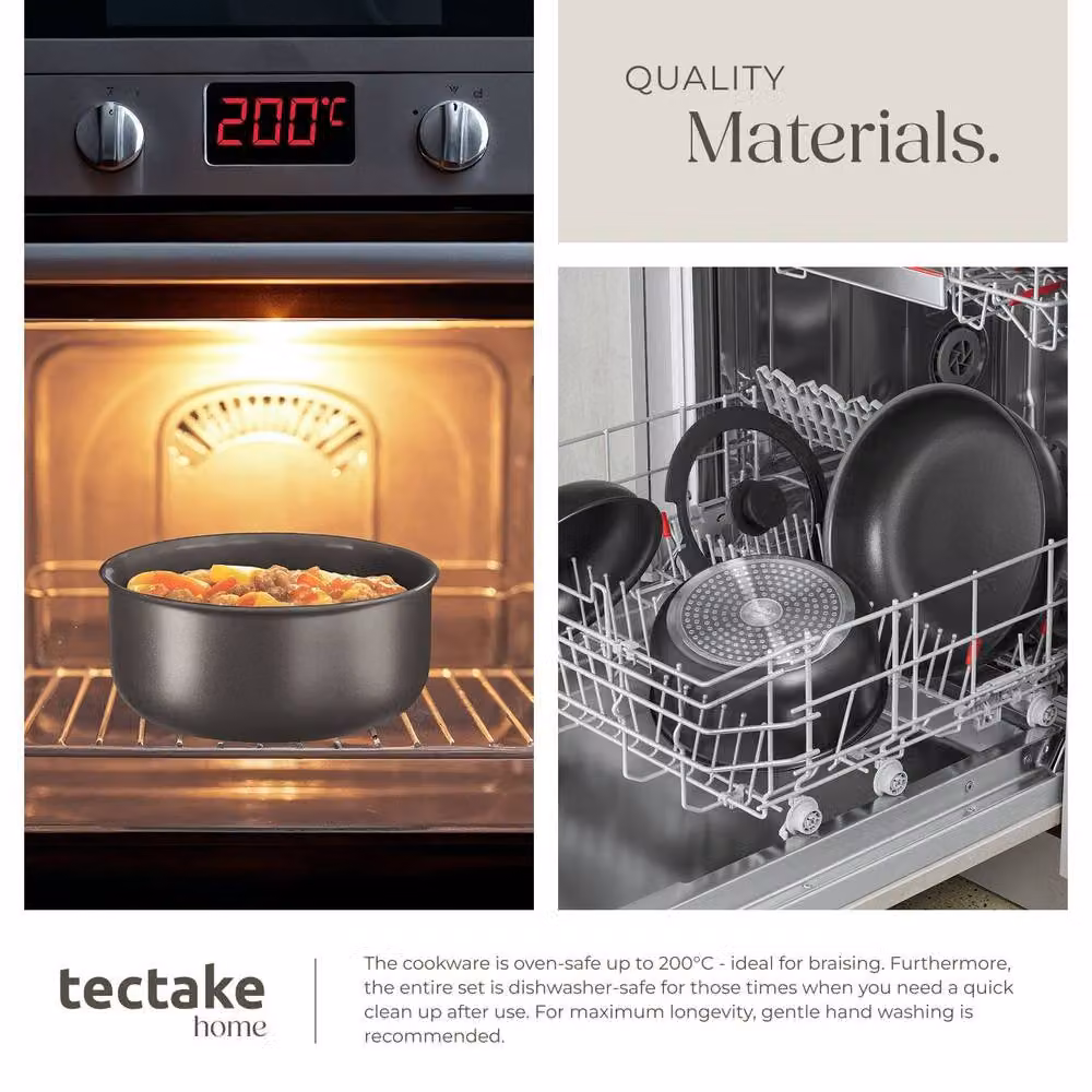 tectake Parma Pot and Pan Set in Black with Ceramic Coating – 6