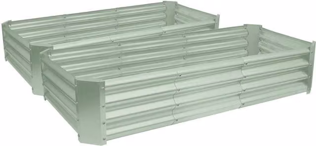 Harbour Housewares Green Galvanised Steel Raised Garden Bed, 2-Piece Set, W: 180 cm, D: 90 cm