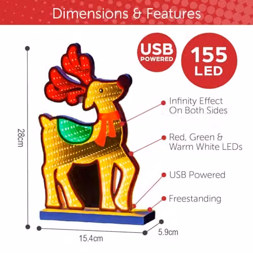 The Christmas Workshop Reindeer Infinity LED Double-Sided Multi-Coloured Christmas Light, Height: 28 cm – 2